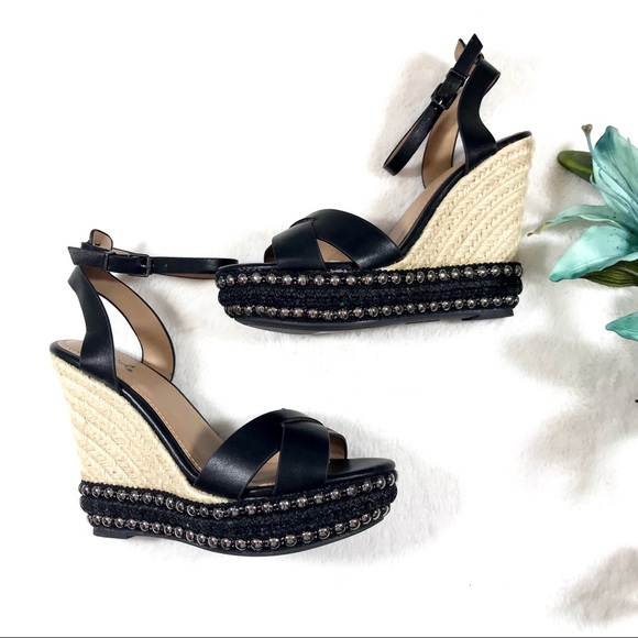 Black Studded Espadrilles Wedge Sandals - Picture 3 of 5
